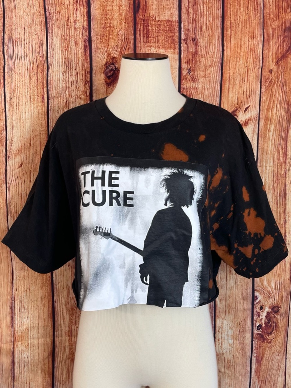 The Cure Bleached Cropped Tee Raw Cut Hem One Size